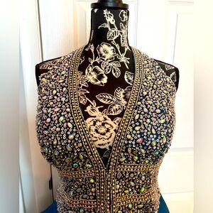 XL Dress - Blue Flowing Gown with Rhinestones & Openback